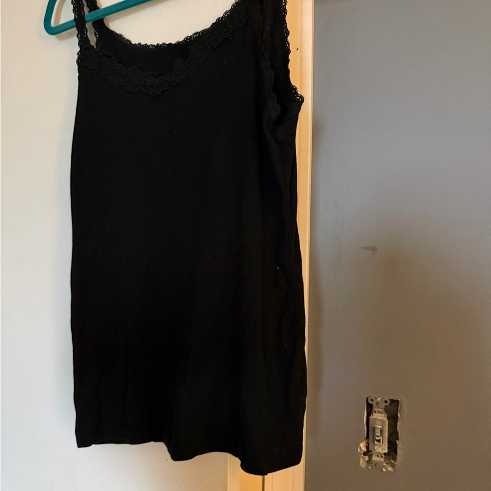 Black Lace Trim Tank Top